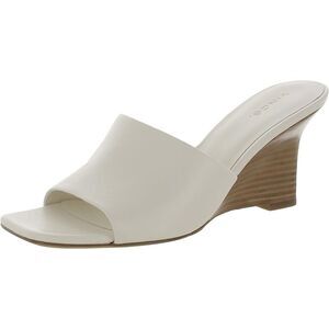 Vince Womens Pia White Leather Square Toe Slip On Wedge Sandals NWT
